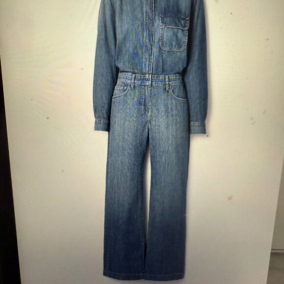 RIVET UTILITY Boyfriend Denim Jumpsuit Size Small Color: Mid denim - Picture 2 of 15